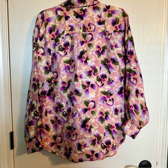 Vintage Silk House Floral Button Down Blouse Women's M - Picture 4 of 4